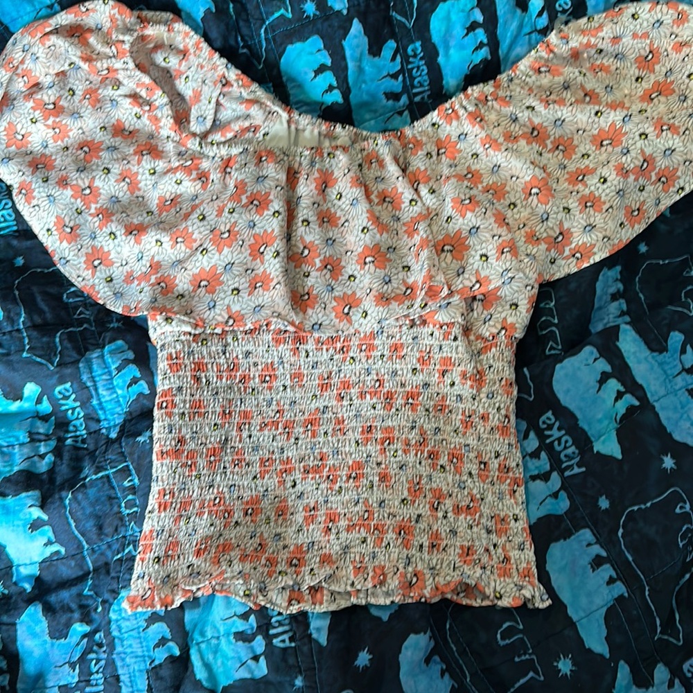 Flower top with overhang straps NWOT